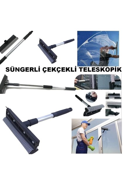 Lüx Cift Tarafli Teleskopik Cam Silme Paspası Ve Cekpasi Uzayıp Kısalan Sap Çekçekli Cam Silme