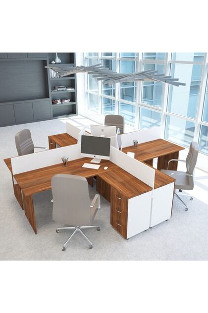 Nil L Workstation Dörtlü Çalışma Masa 318cm X 296cm X 115h Çalışma Masa Grubu Istasyonu