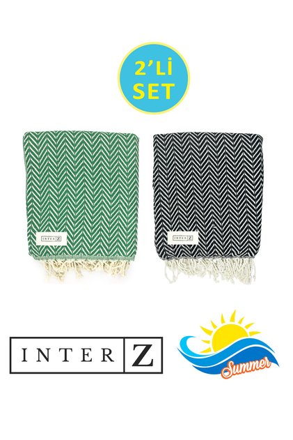 Set of 2 Pestemal Beach Towels, 100% Cotton, Xxl 100x180cm, Marmaris