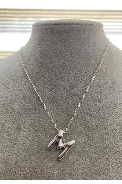 M Letter Silver Color Balloon Pendant,High Letter Necklace