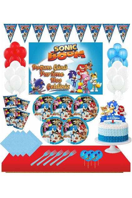 Sonic Afişli Büyük Boy Afişli 8 Kişilik Doğum Günü Seti 50cm X 70cm Pasta Süsü Dahil