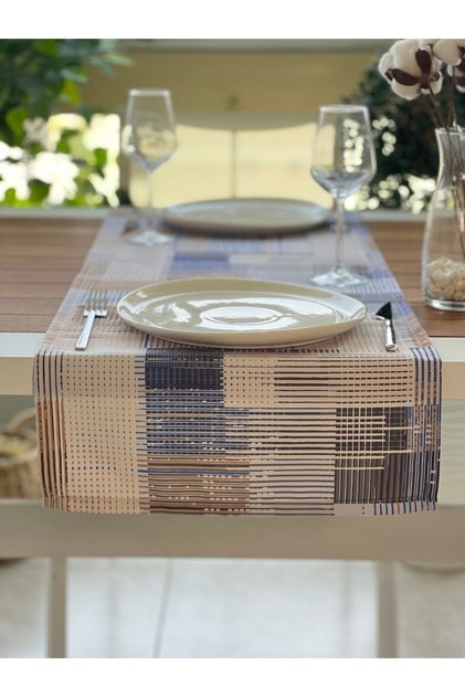 New Season, Beige Soft Striped Square-Tipped Table Runner Tablecloth