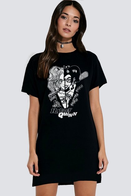 Naughty Girl Black Short Sleeve Combed Cotton Women's T-Shirt Dress