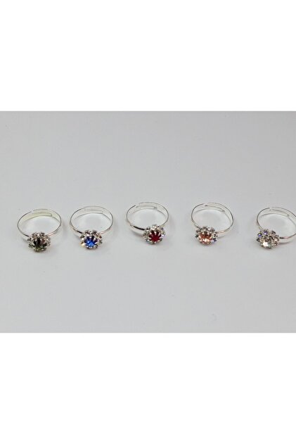 Trenddunyasi Floral Stoned Adjustable Girls' Rings 5 Pieces