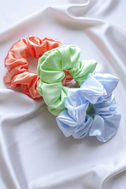 Women's 3-Piece Satin Hair Rubber Buckle Set Blue Orange Green