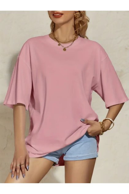 Women's Crew Neck Unprinted Oversize Plain Basic T-Shirt