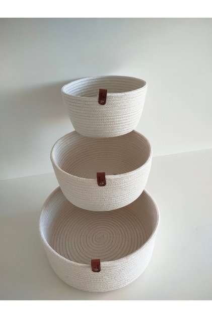 Jute Wicker Basket, Multi-Purpose Basket, Bathroom and Kitchen Organizer Triple Round Cream