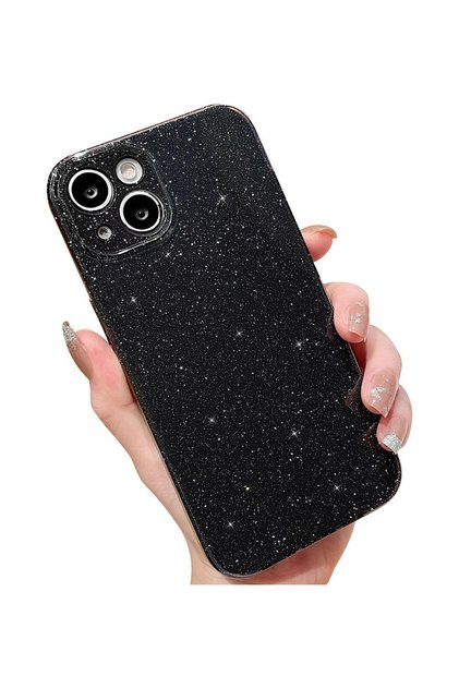 Iphone 13-14 Uyumlu Kılıf Simli Ince Darbeye Dayanıklı Silikon Parlak Kılıf Yumuşak Kapak Siyah