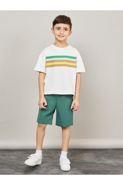 Colorblock Print T-Shirt with Short Sleeves & Shorts Set