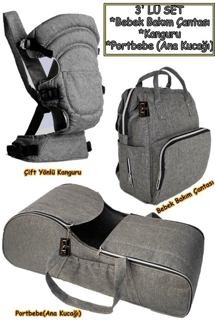 Carrycot Baby Carrier Double-Way Baby Carrying Kangaroo Mother Baby Care Bag Set of 3 Gray