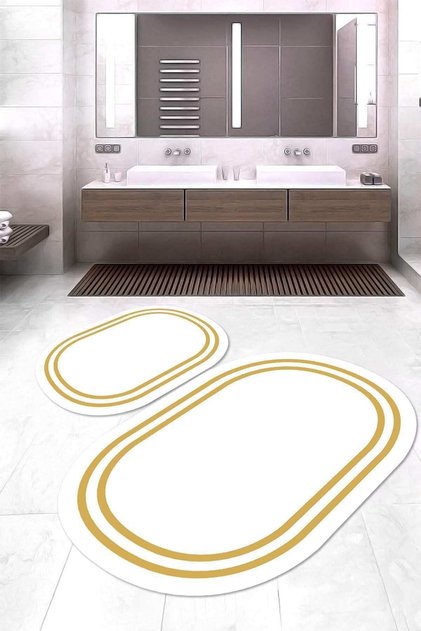 Dijital Baskılı Kaymaz Taban Yıkanabilir Oval 2'li Klozet Takımı Banyo Paspası Nokz-ht-434