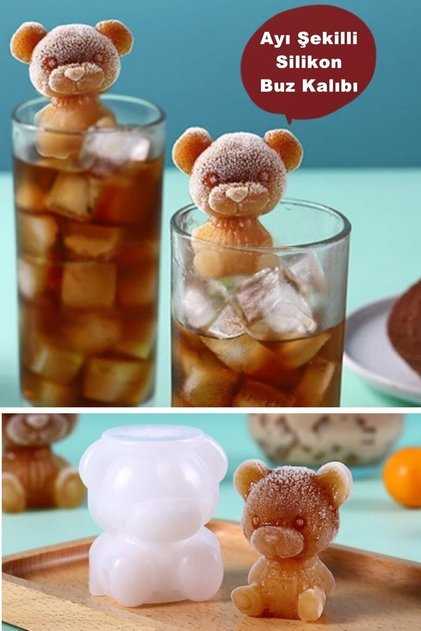 Silikon Ayı Şekilli Buz Kalıbı Buzluk 3 Boyutlu Kahve Kokteyl Içecek Sunum Buz Kalıbı