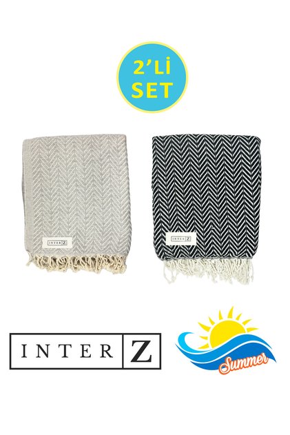Set of 2 Pestemal Beach Towels, 100% Cotton, Xxl 100x180cm, Marmaris