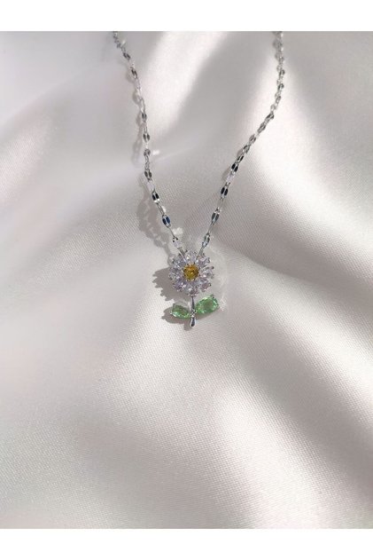Women's 316l Stainless Steel Silver/Gold Zircon Stone Sparkling Daisy Necklace