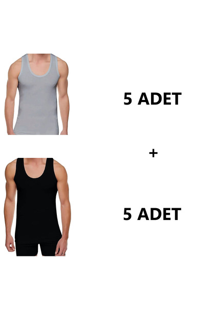 10-Pack Men's Combed Cotton Undershirt Set 5 Black + 5 Gray Color Economical Multi-Pack Set