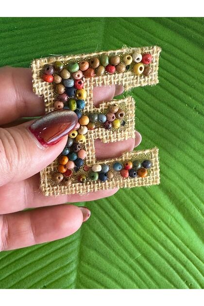 6X5 CM WITH IRON Adhesive Wicker Beads Letter E ARMA