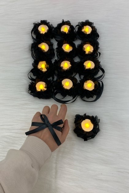 Siyah Ledli Kına El Mumu, Düğün, Nedime, Bride, Sünnet, Led Işıklı, Tealight Mum Pilli 12 Adet