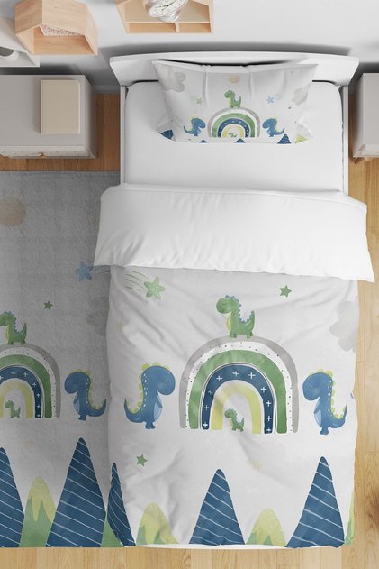 Rainbow Dinosaur Safari Patterned Single Baby Kids Bedding Set