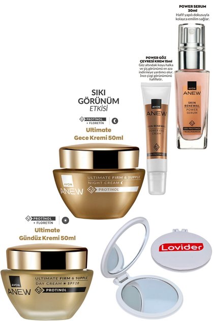 Anew Ultimate 40-55 Yaş Set; Gündüz + Gece Kremi + Power Serum + Göz Çevresi Krem + Lovider Ayna
