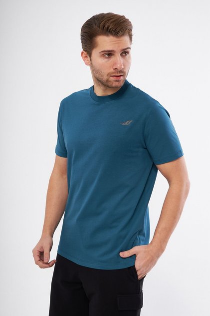 Men's Crew Neck Logo Printed Compact Combed Cotton Basic T-shirt