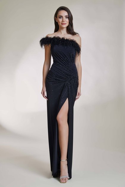 OtriÅŸ Collar Detailed Draped Stone Embroidered Fabric Dress
