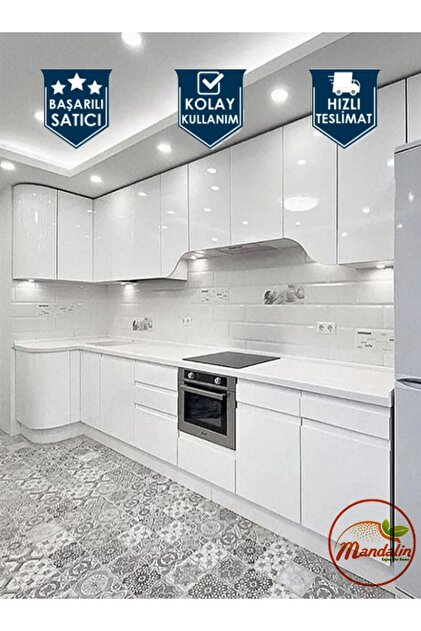 mandalin enjoy Parlak Beyaz Yapışkanlı Folyo Mutfak Dolap Ve