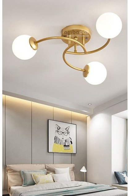 Luxury Model Plafonyer Üçlü Gold Modern Beyaz Camlı Avize