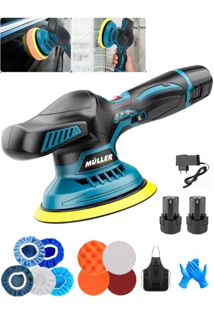 Alman 58 V 10 Ah Orbital Çift Akülü 6 Kademe Devir Ayarlı Pasta Cila Polisaj Ve Zımpara Makinesi