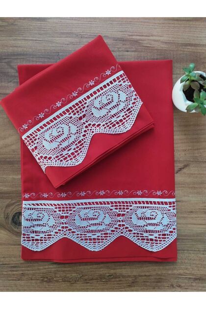 Lacy Pique Dowry Red 2-Piece Pillow Case 50&70