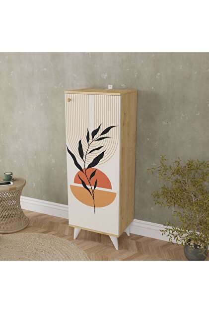 Just Home Modern Çizgili Baskılı Çok Amaçlı Dolap - Beyaz / Safir