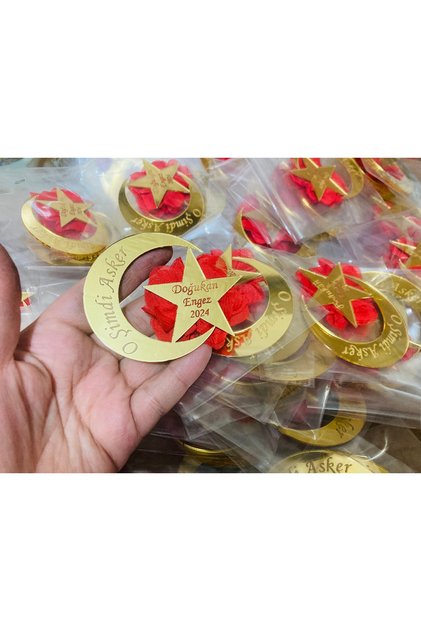 20 ADET GOLD PLEKSİ AYYILDIZ MAGNET ASKER HATIRASI MAGNET