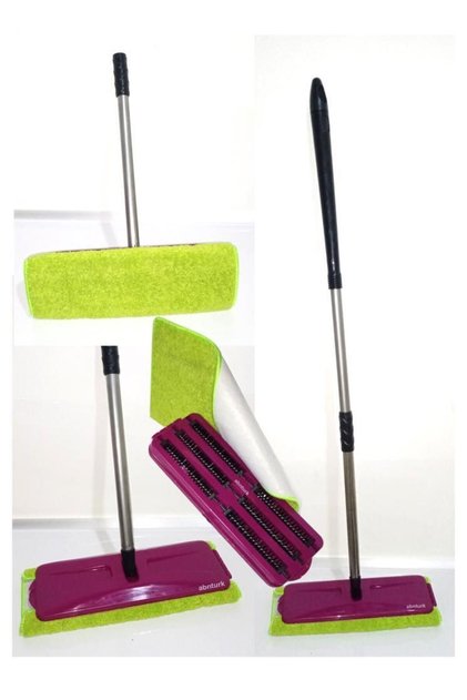 Kıskaçlı 6 Fırçalı Gırgır ile Mikrofiber Paspaslı Silme Mopu Metal Saplı Yer Duvar Fayans Silme Mopu