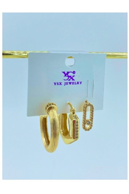 Zircon Stone 3 Pieces Gold Earrings