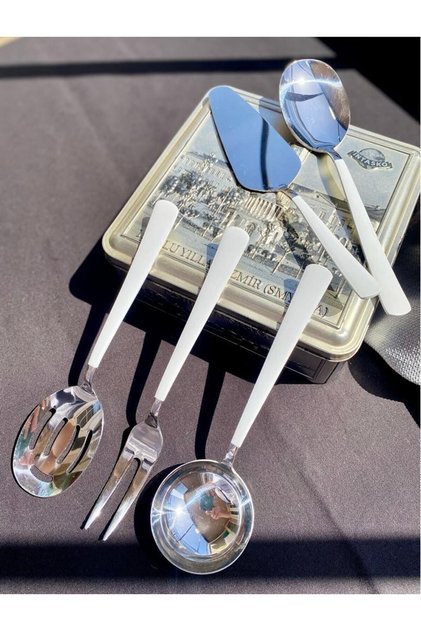 Silver White 5 Piece Sauce Ladle Set Serving Set