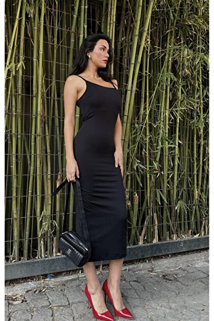 minaaise Black Rope Strap Eyebrow Corset Long Tight Dress 27133- Trendyol