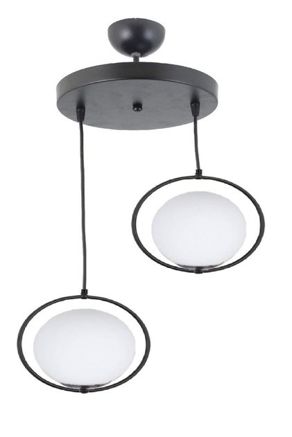 Modern Beyaz Glop Camlı Daire Model Ikili Siyah Sarkıt Avize