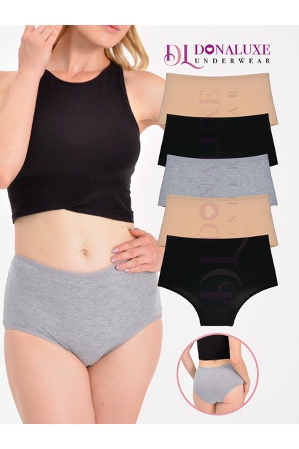 Women's High Waist Black Gray Skin Cotton Soft Fabric 5 Pack Panties