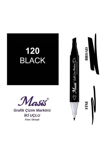 Çift Uçlu Marker Grafik Çizim Kalemi 120 Siyah