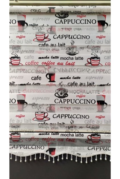 Coffe Desenli Boncuklu Zebra Stor Mutfak Perdesi
