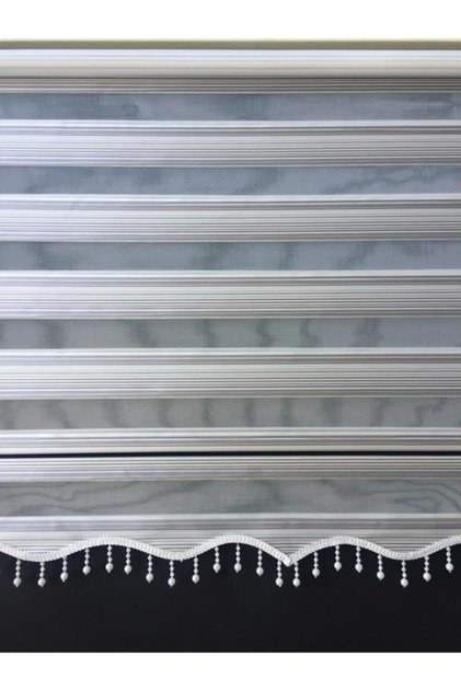 Gümüş Grisi Boncuklu Zebra Stor Perde