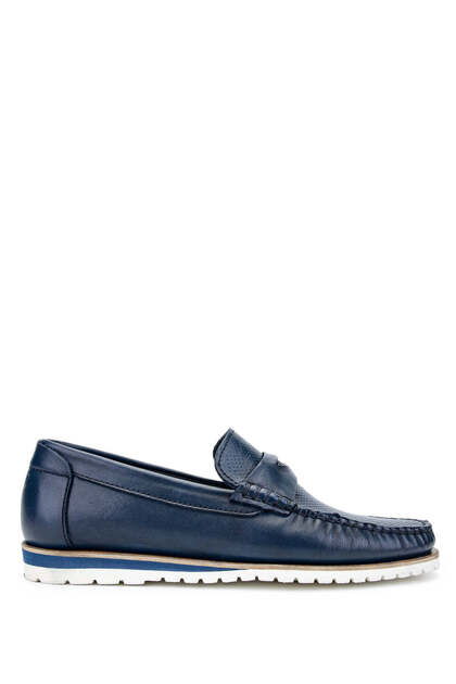 Men's Genuine Leather Navy Blue Loafers