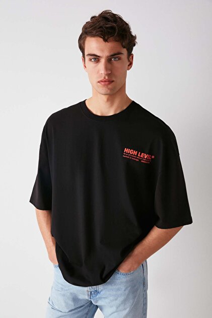 GRIMELANGE Hıgh Erkek Oversize Fit %100 Pamuk Kalın Dokulu Baskılı