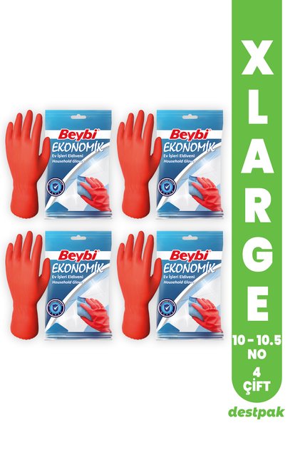 4 Pairs of Beybi Cleaning and Dishwashing Gloves - Sweat-Free Cotton Lined Interior (10-10.5 XLARGE)