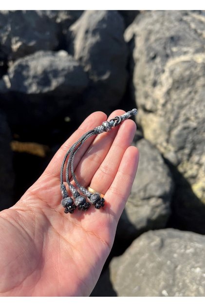 Bud Model Silver Kazaziye Triple Prayer Beads with Tassel