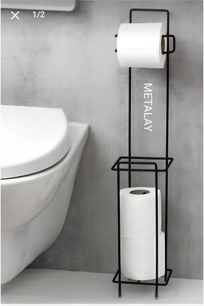 Wc Banyo Tuvalet Ayaklı Kağıtlık Yedekli Tuvalet Kağıtlığı Mat Siyah WC siyah kağıtlık