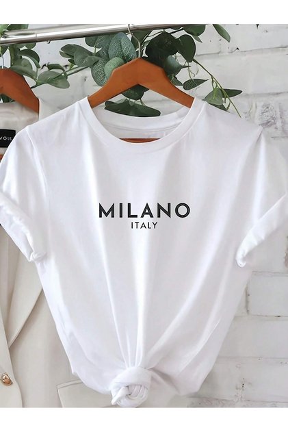 Women's White Milano Printed Oversize T-Shirt