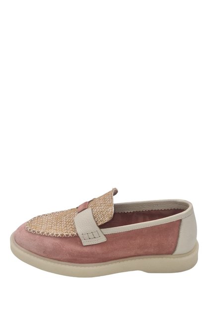Genuine Leather Linen Detailed Women's Shoes Loafer Ballerina Loafers
