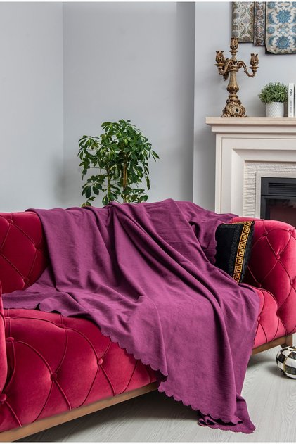 Sofa Cover | Sofa Bed Cover | Sofa Shawl 175X215 Microfiber Chenille Double-Sided Non-Slip | Plum