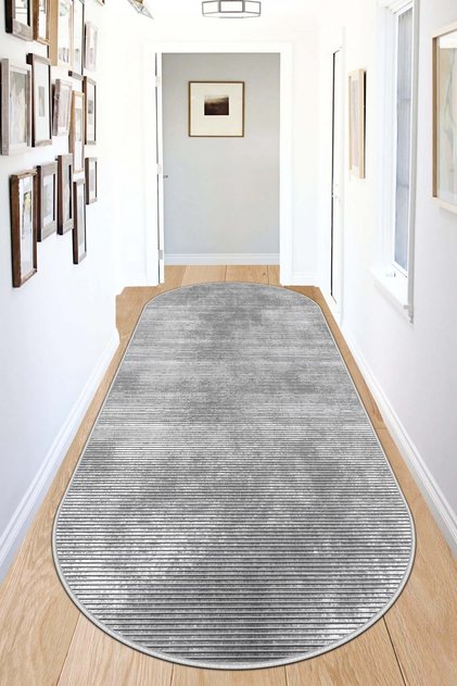 Machine Washable Non-Slip Base Stain Resistant Oval Runner Gray Cutting Runner for Home Decoration