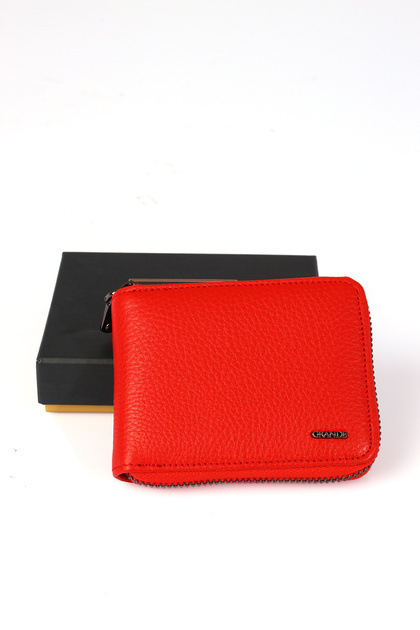 522 100% Genuine Leather Zippered Men's Wallet Card Holder Red